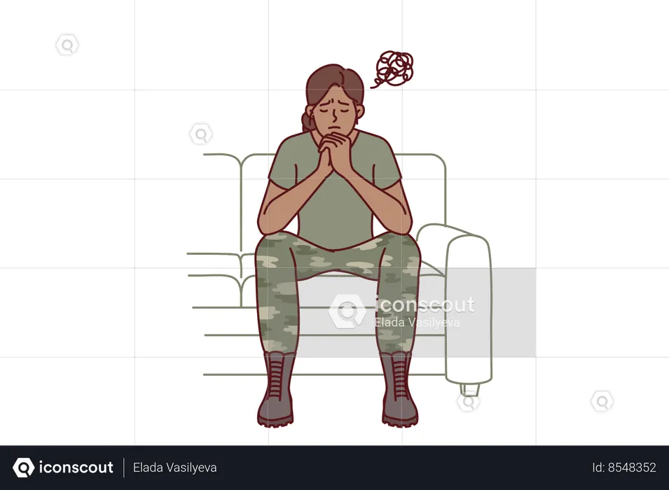 Woman soldier suffers from ptsd caused by bad memories  Illustration