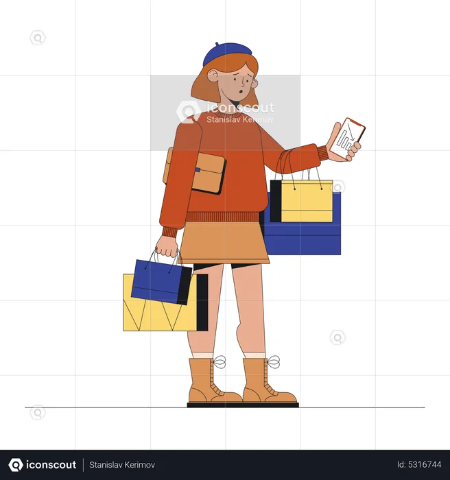 Woman spent lot of money  Illustration