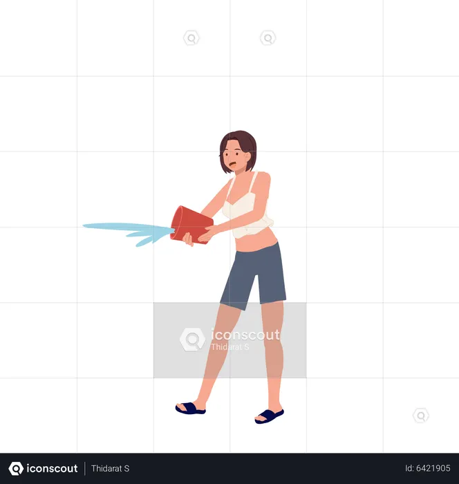 Woman splash water from bucket  Illustration