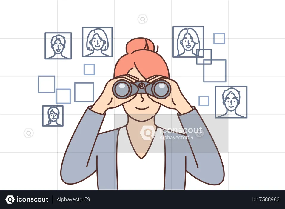 Woman spying on people  Illustration