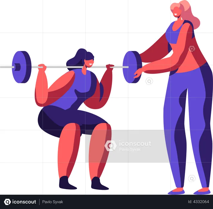 Woman Squatting in Gym  Illustration