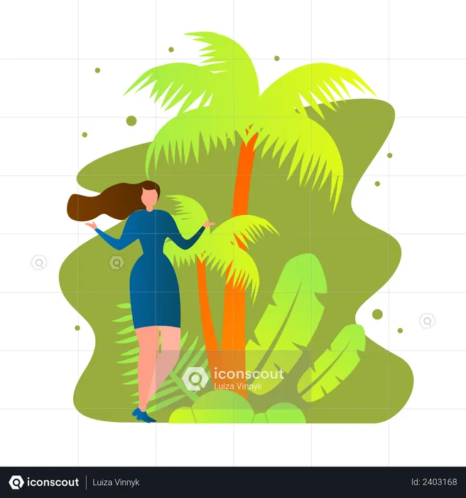 Woman Stand on with Palm Trees  Illustration