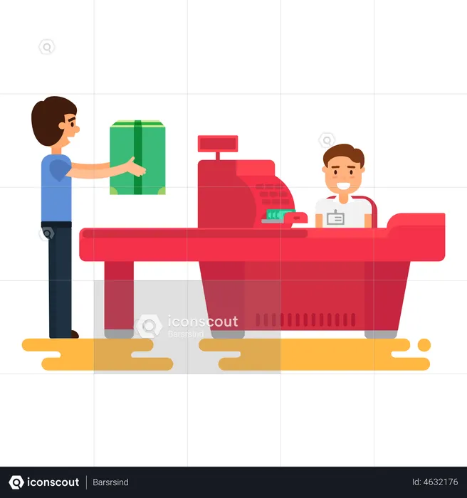 Woman standing at cashier counter  Illustration