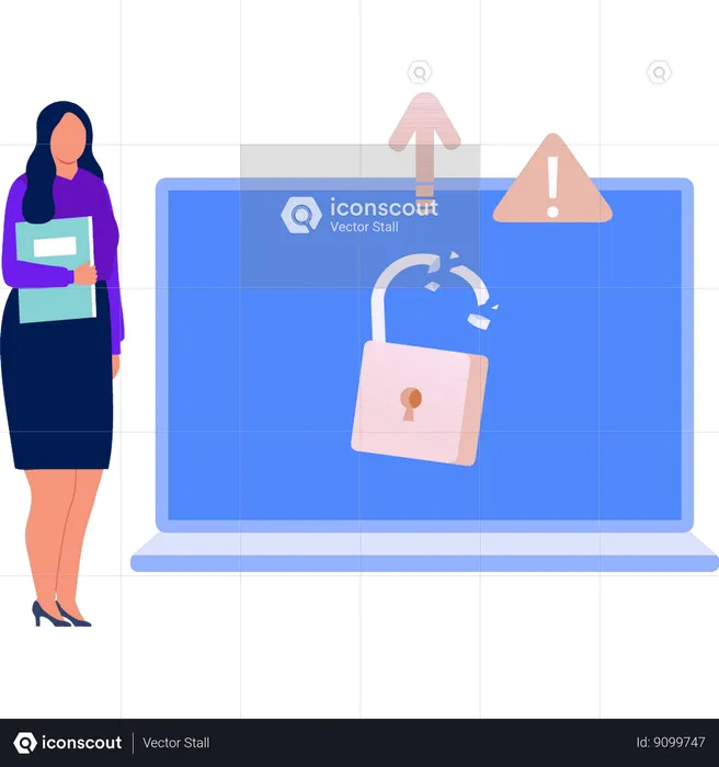 Woman standing by laptop  Illustration