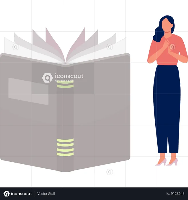 Woman standing by open book  Illustration