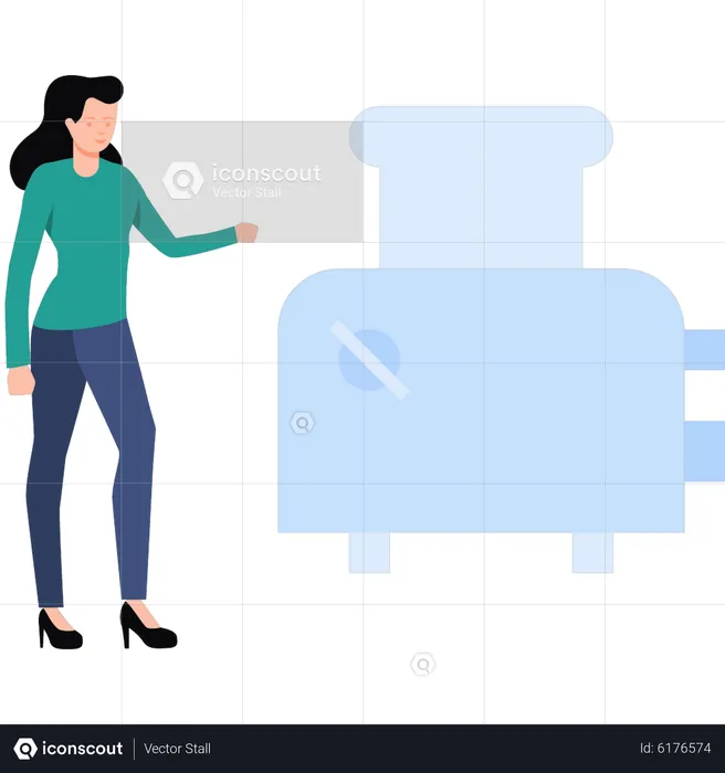 Woman standing by toaster machine  Illustration