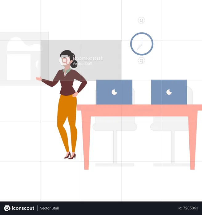 Woman standing by work table  Illustration