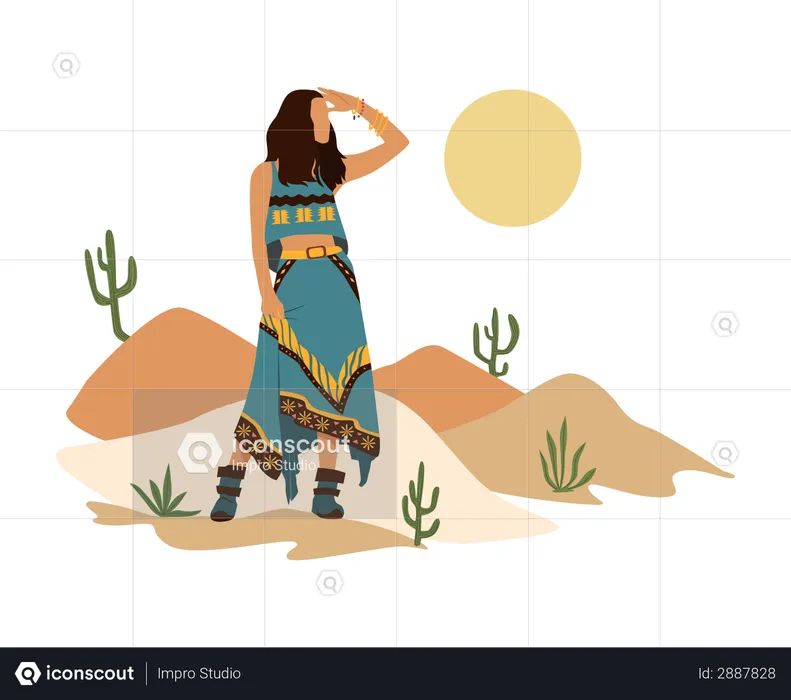 Woman standing in desert  Illustration