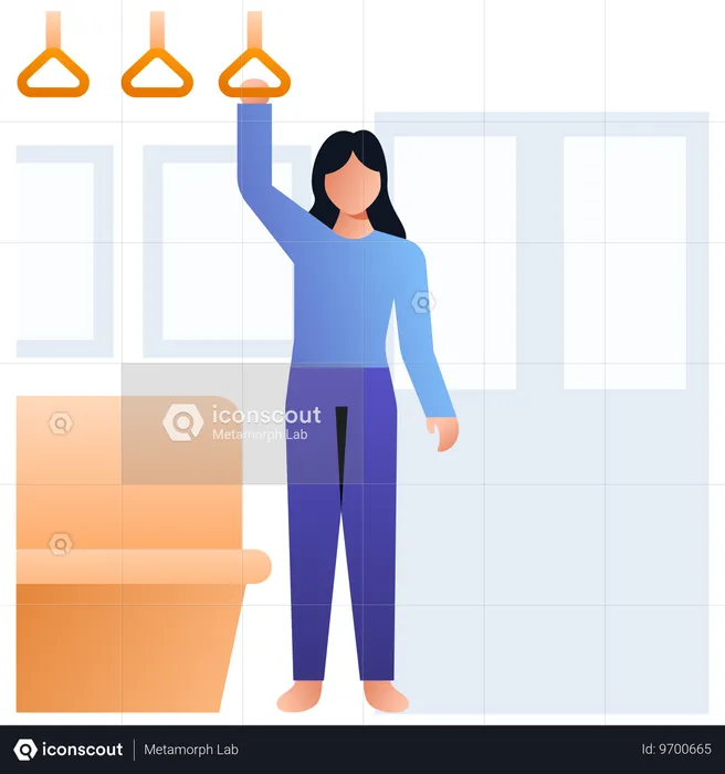 Woman Standing in Train  Illustration