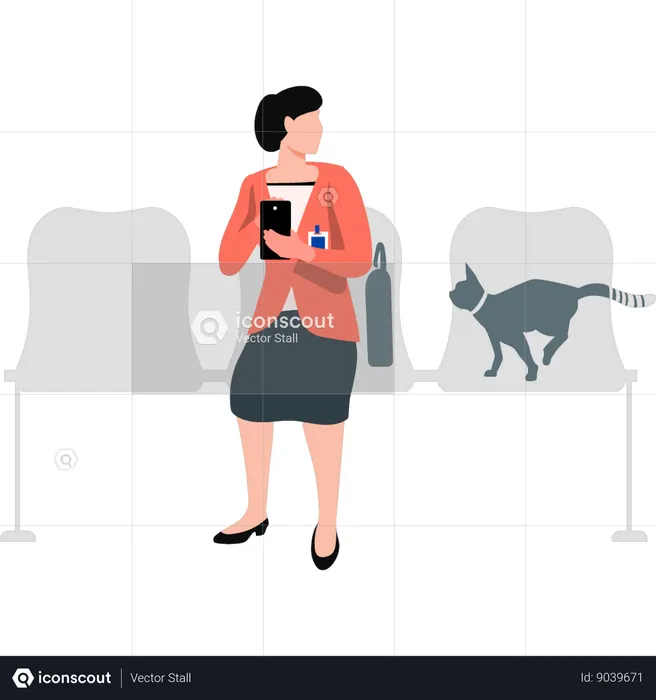 Woman standing in waiting room  Illustration