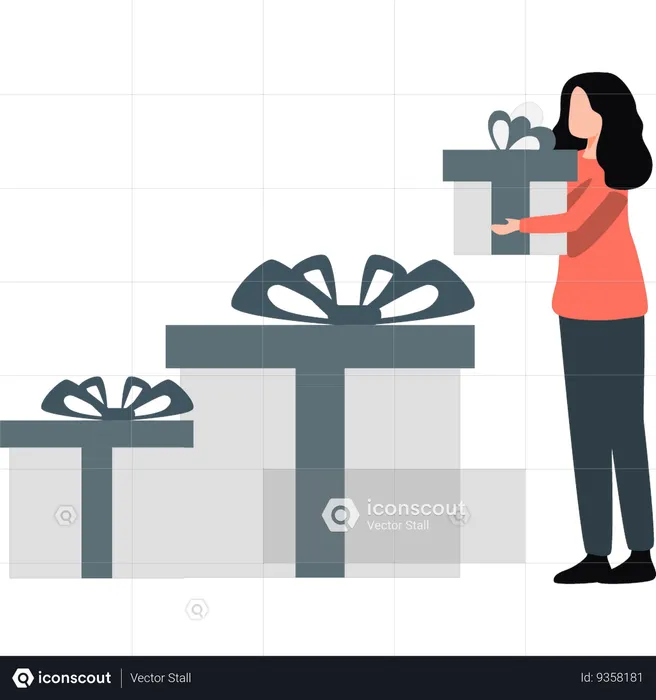 Woman standing near gifts  Illustration