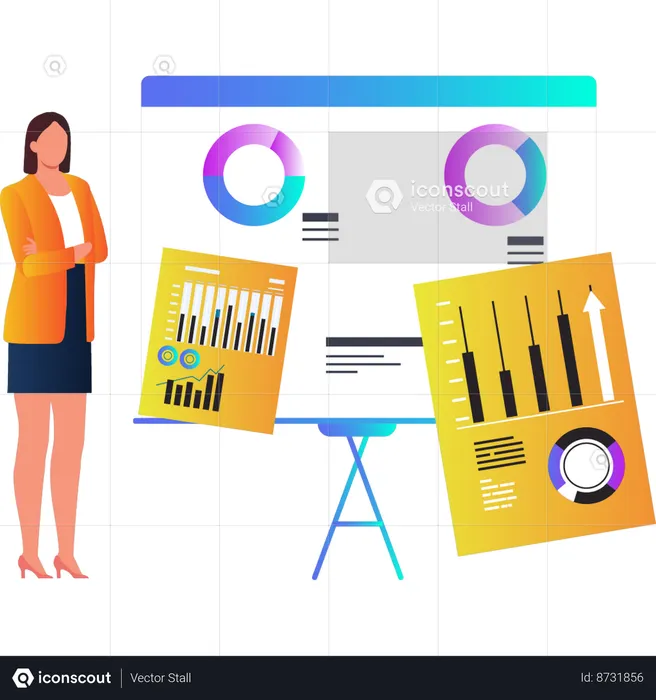 Woman standing near presentation board  Illustration