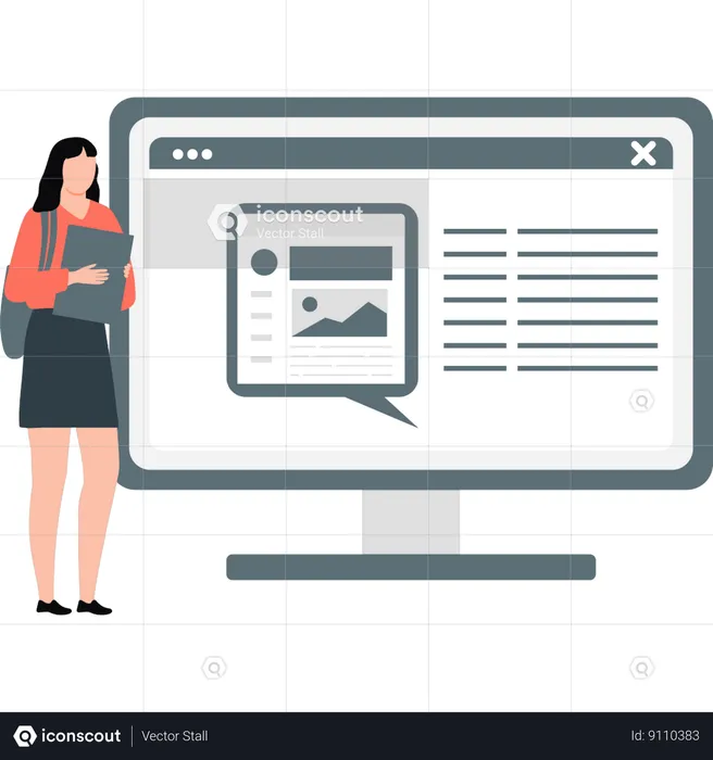 Woman standing next to monitor  Illustration