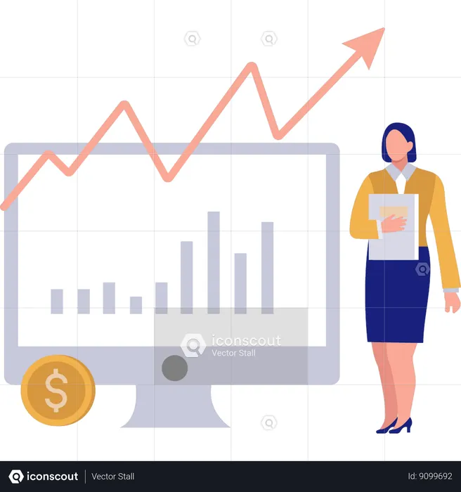 Woman standing next to monitor  Illustration