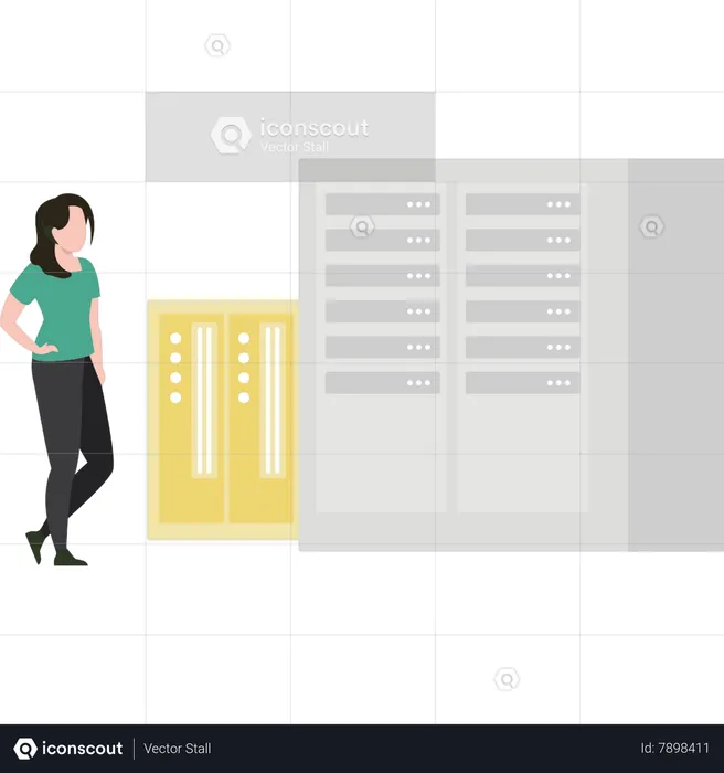 Woman standing next to server  Illustration