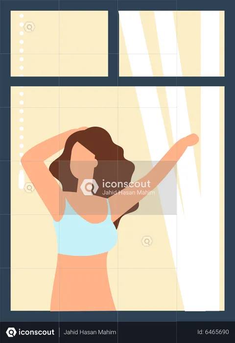Woman standing on window  Illustration