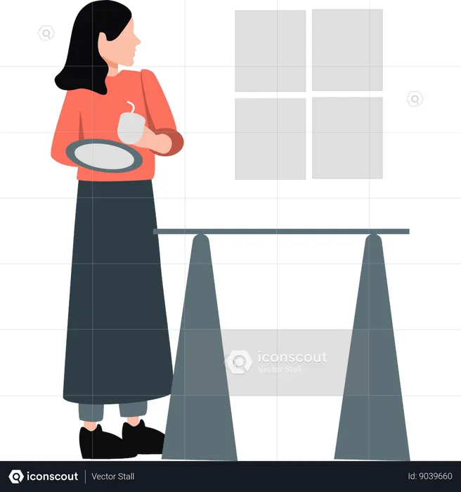 Woman standing while holding cup  Illustration