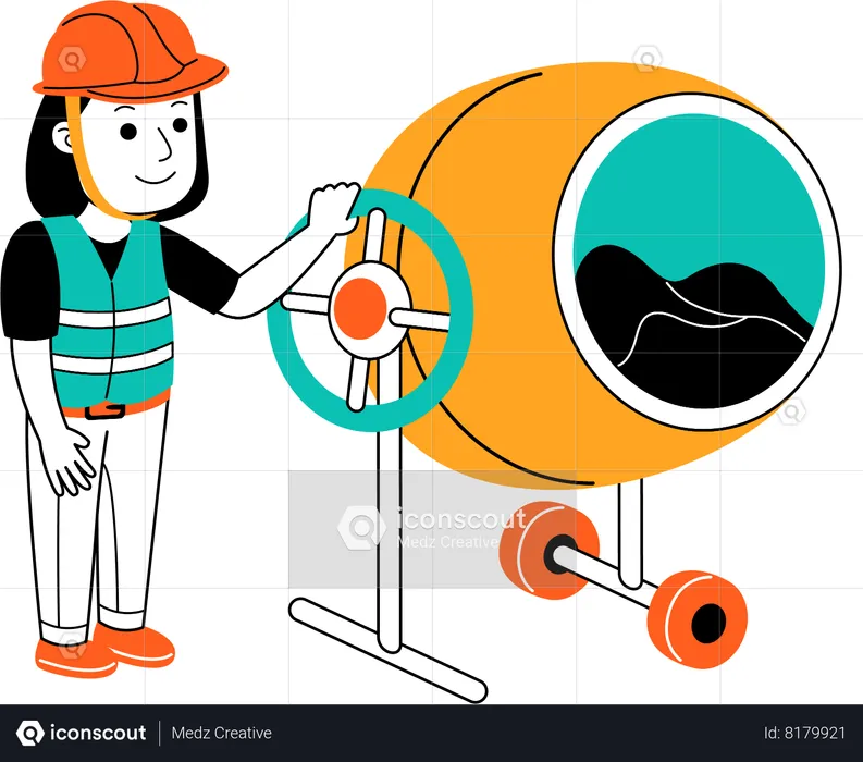Woman standing with concrete mixer  Illustration