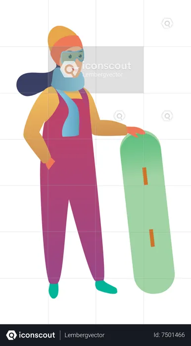 Woman standing with snowboard  Illustration