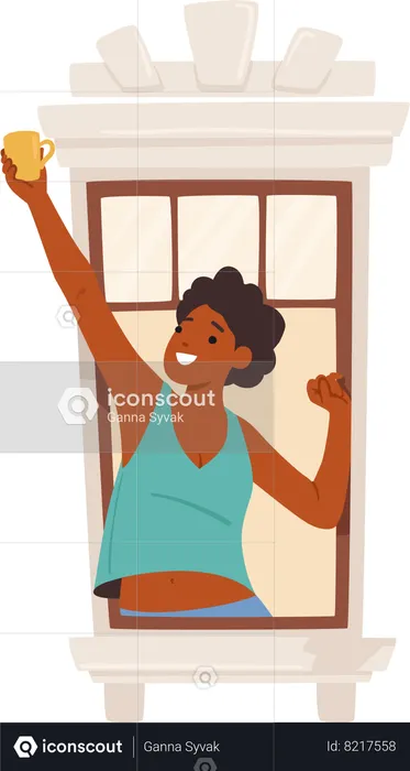 Woman stands by the window  Illustration