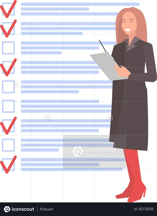 Woman stands near planning schedule  Illustration