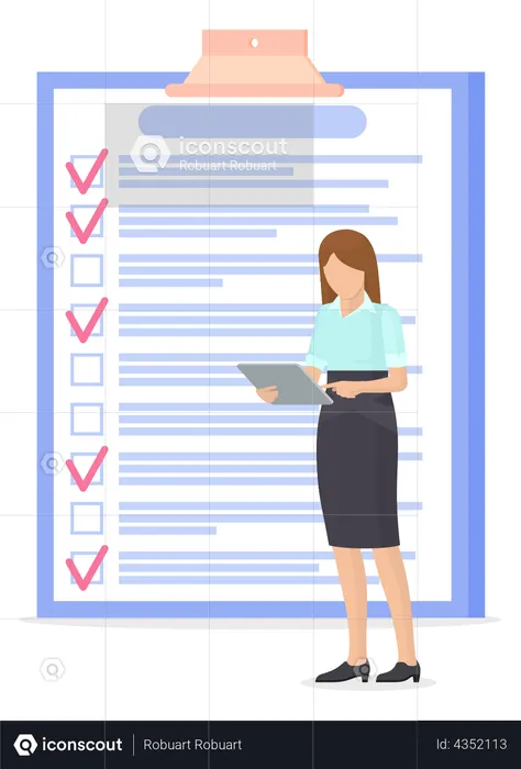 Woman stands near to do list and planning schedule  Illustration