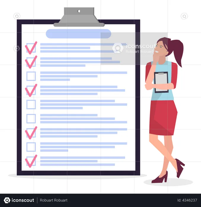 Woman stands near to do list and planning schedule  Illustration