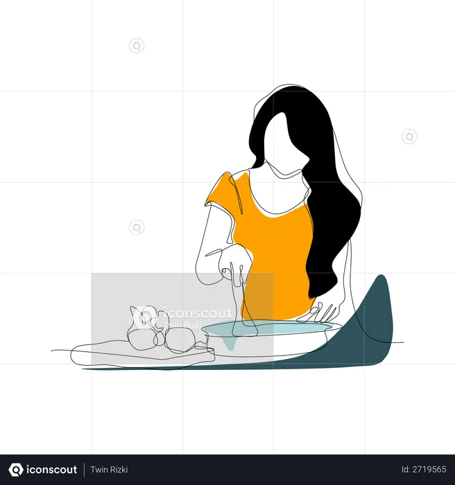 Woman stirring vegetables in pot  Illustration