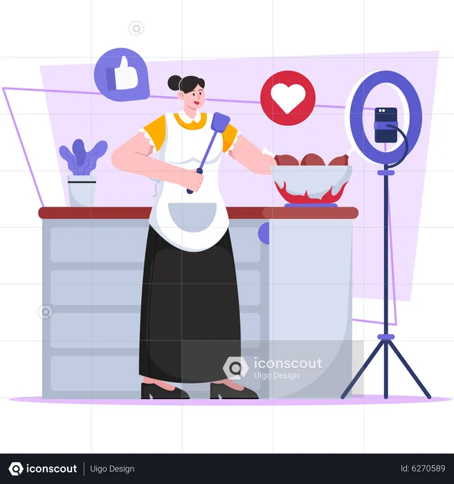 Woman streaming live cooking video  Illustration