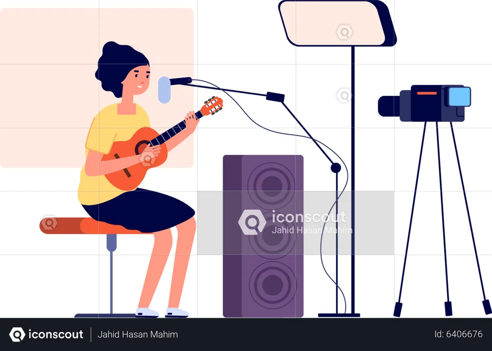 Woman streaming music play online  Illustration
