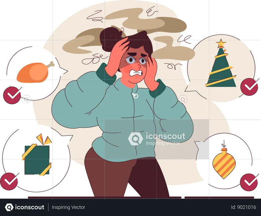 Woman stressing out for Christmas preparations  Illustration