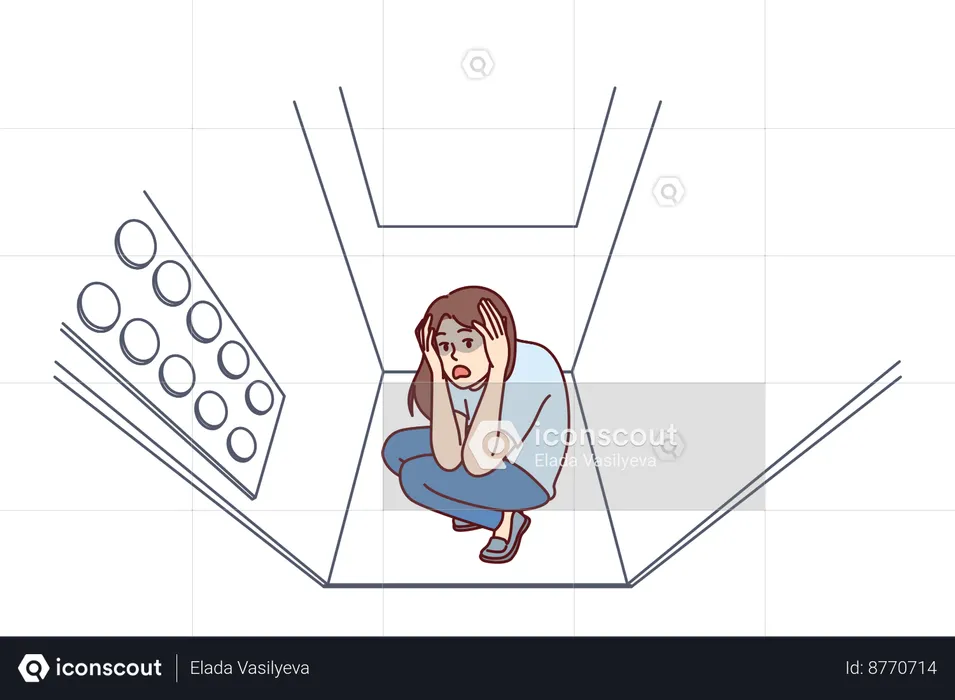 Woman stuck in elevator lift  Illustration
