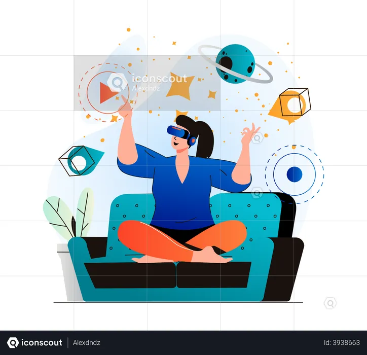 Woman studying using VR tech  Illustration