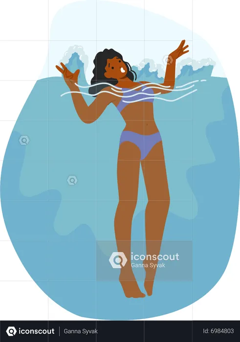 Woman Submerges Underwater  Illustration