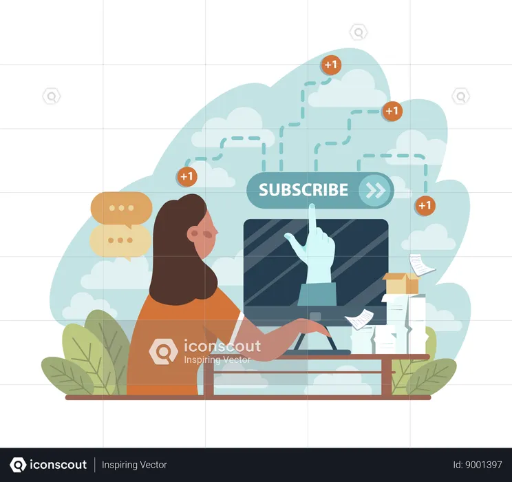 Woman subscribes to mail  Illustration