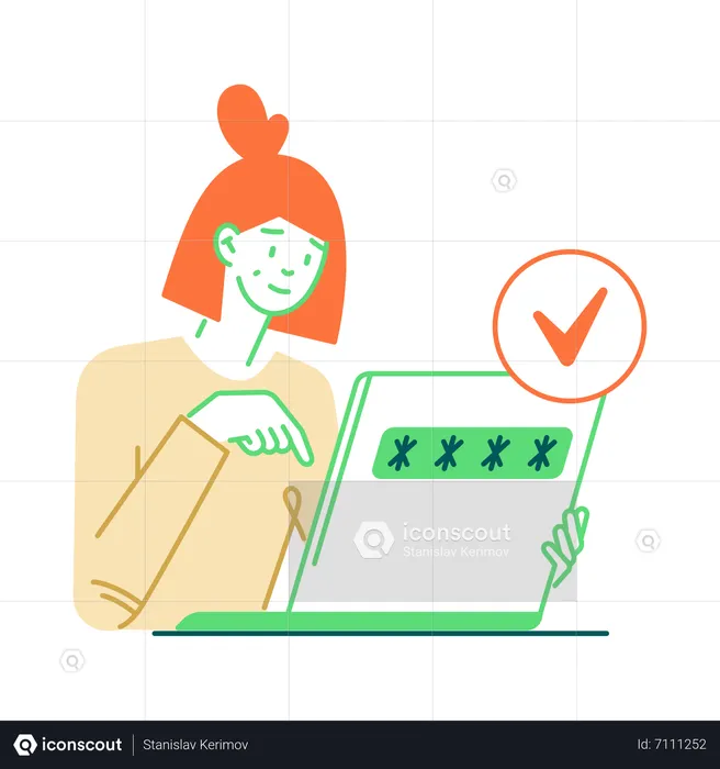 Woman successfully entered password  Illustration