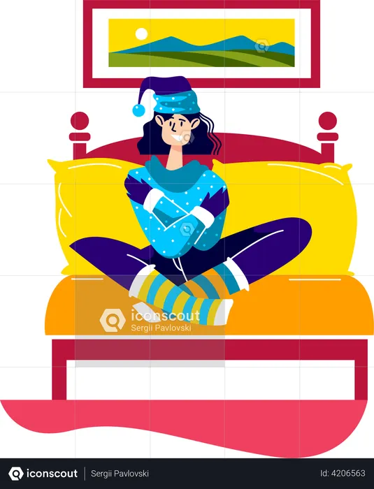 Woman suffer from cold at home  Illustration