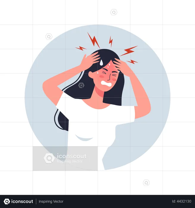 Woman suffer from the pain in the head  Illustration