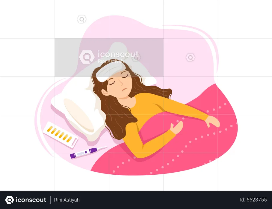 Woman suffering fever  Illustration