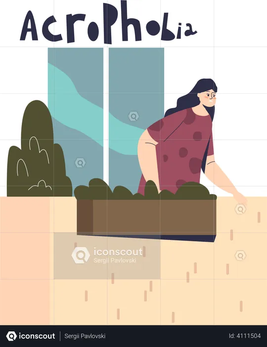 Woman suffering from acrophobia  Illustration