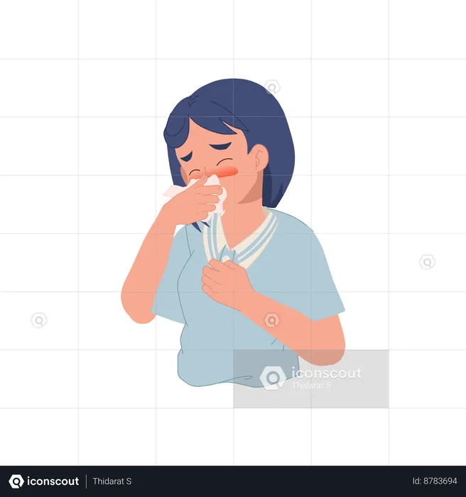 Woman Suffering From Flu Symptoms And Holding Tissue Paper  Illustration