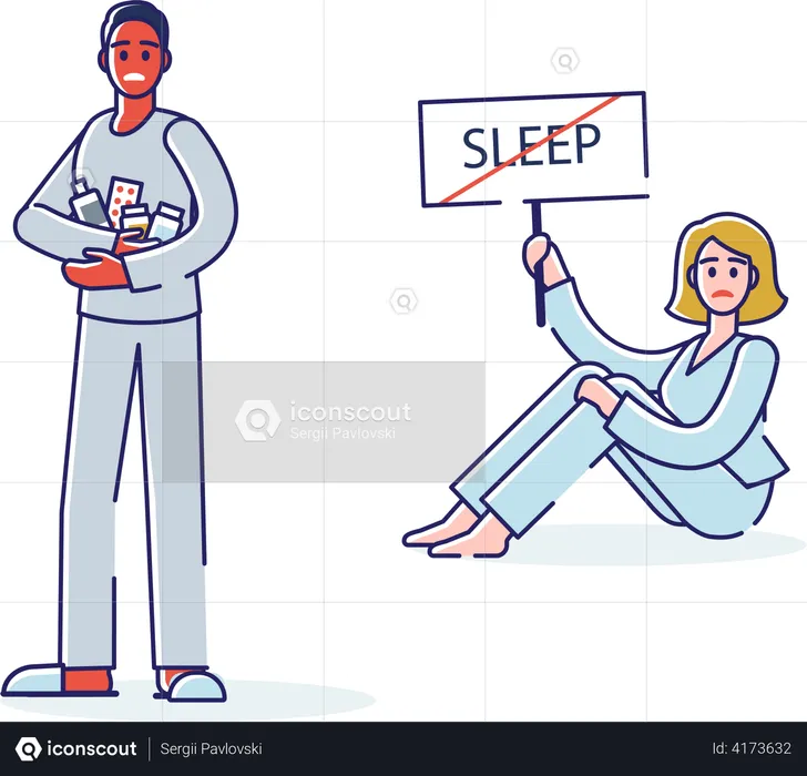 Woman suffering from insomnia  Illustration