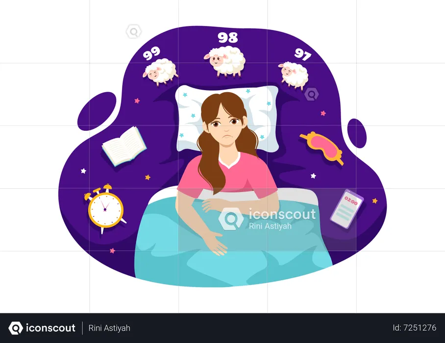 Woman suffering from sleep disorder  Illustration