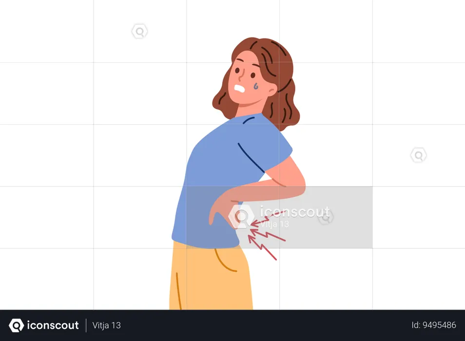 Woman suffering lower back pain  Illustration