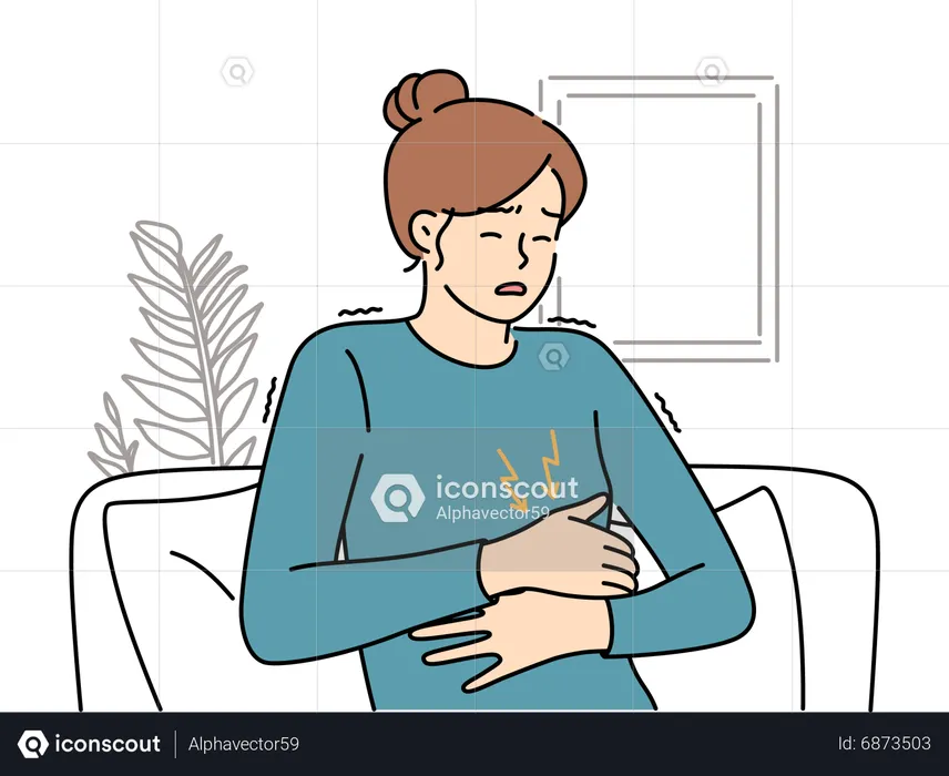 Woman suffering stomach pain  Illustration