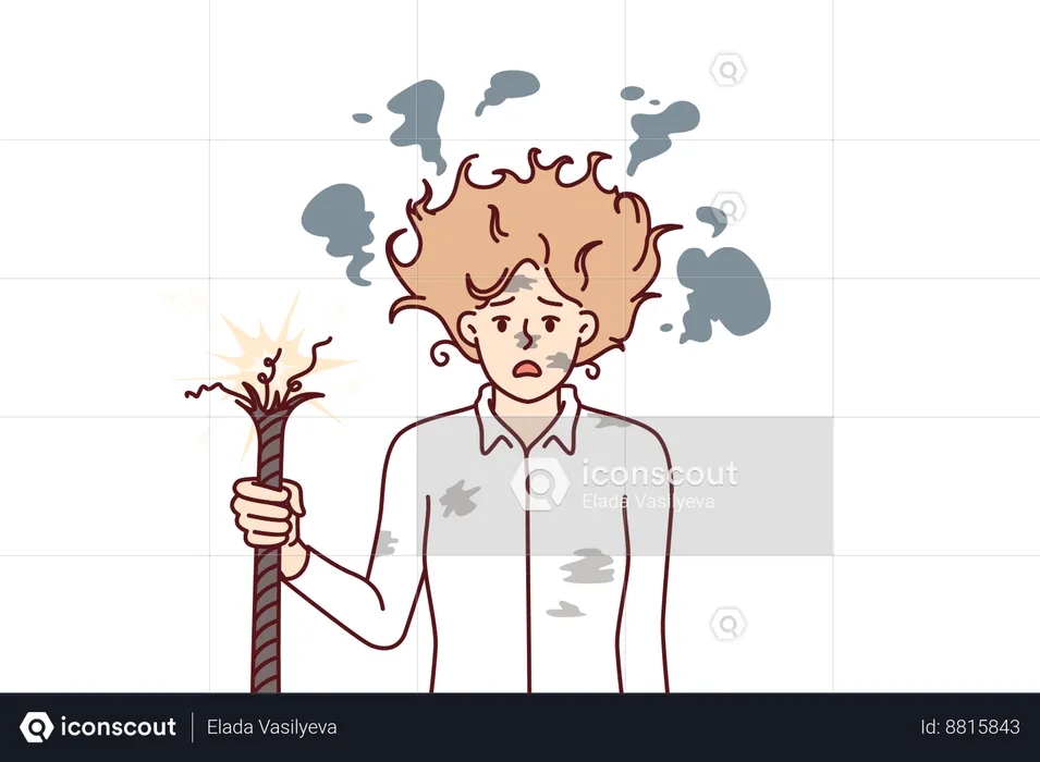 Woman suffers from electric shock  Illustration