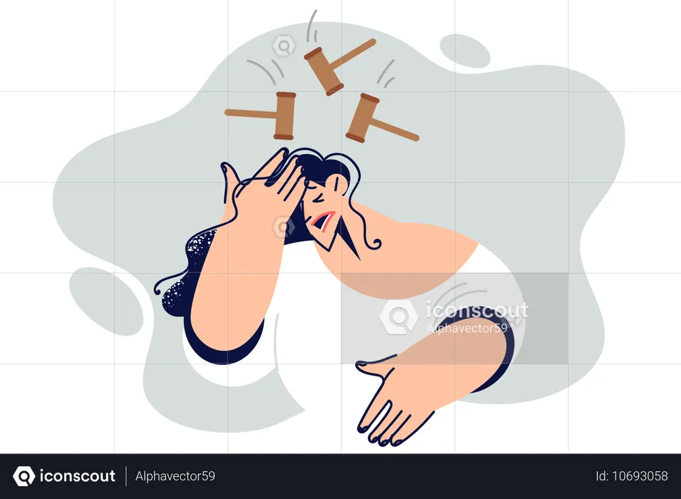 Woman suffers from headache and migraine  Illustration