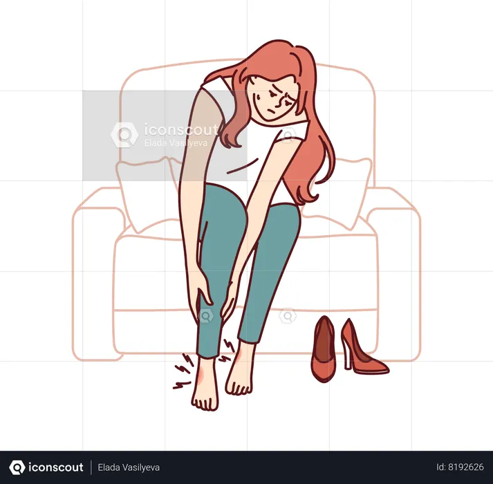 Woman suffers from pain in legs due to use of uncomfortable shoes with high heels  Illustration