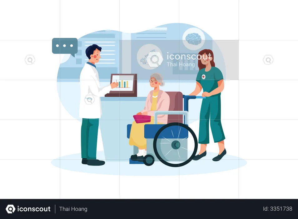 Woman supporting his disabled Patient  Illustration