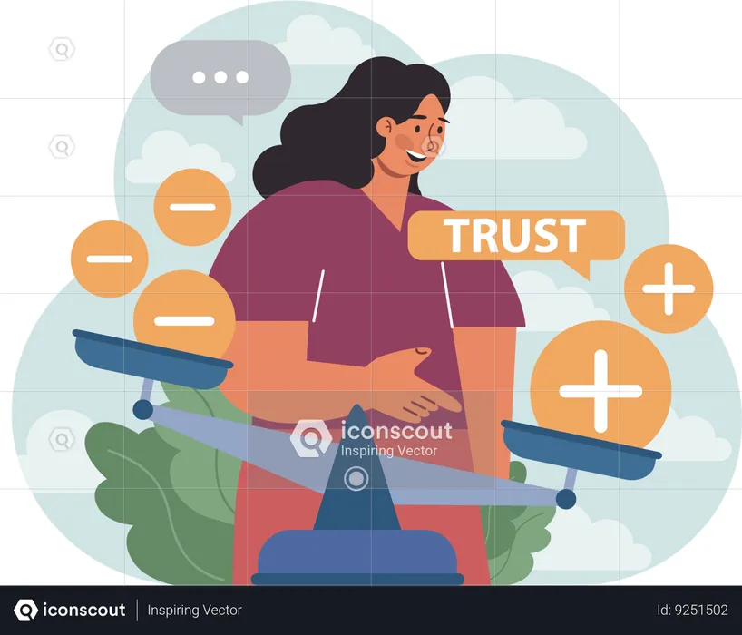 Woman supports social media trust  Illustration